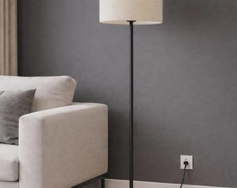 Lámpara de pie negra con pantalla de lino moderna: Iluminación ambiental