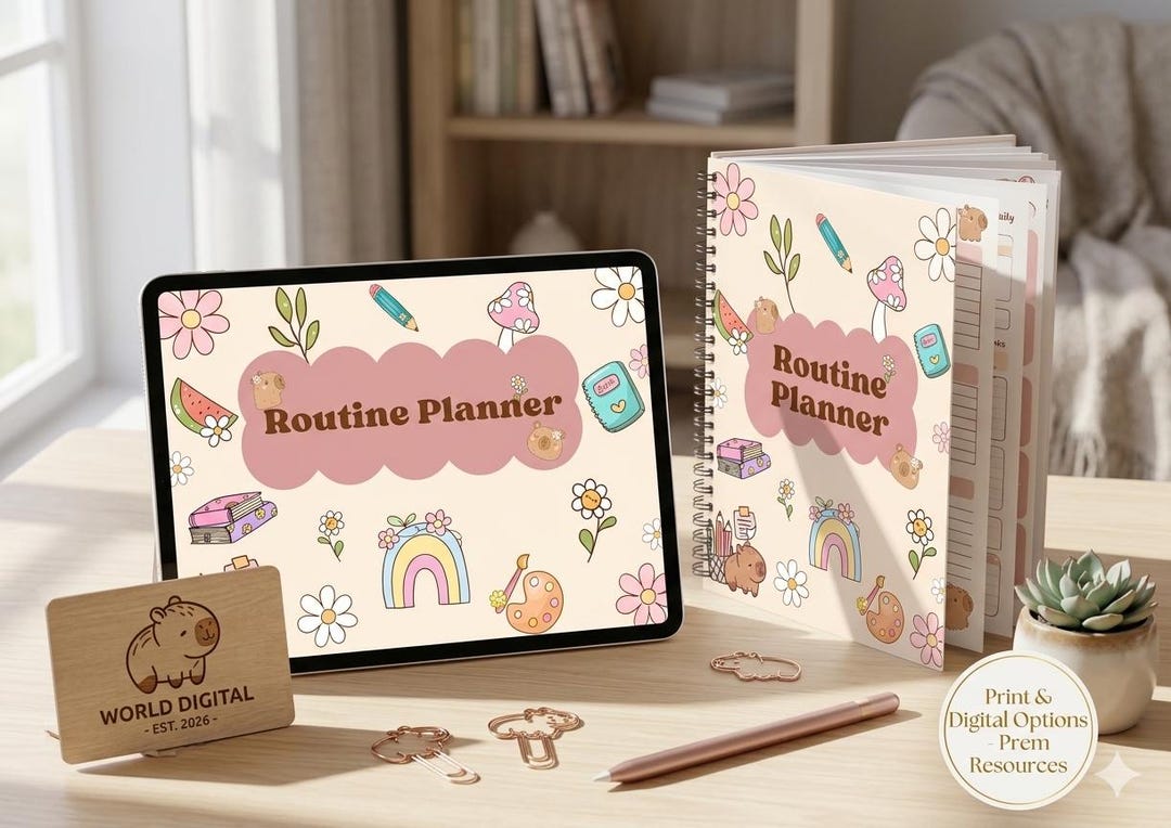 Kawaii Routine Kawaii Routine Planner Digital & Printable: Cute Capybara Daily Habit ...