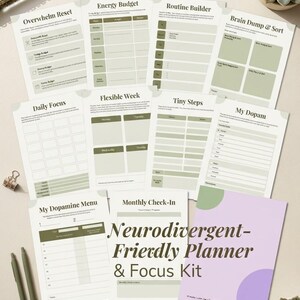Neurodivergent Daily Planner & ADHD Focus Kit, Minimalist Earth Tone ADHD Printable Organizer, Overwhelm Reset and Routine Builder Templates