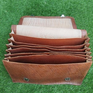 Ancien Porte-Documents à Soufflets en Cuir de Porc - Cartable de Notaire Vintage, Trieur Bureau Ancien, Serviette Cuir Marron Déco Bureau
