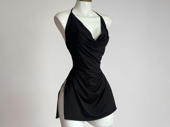 halter top bodycon dress backless Cowl Neck Mini – Y2K Ruched Party Nightdress yellow dress for wedding guest