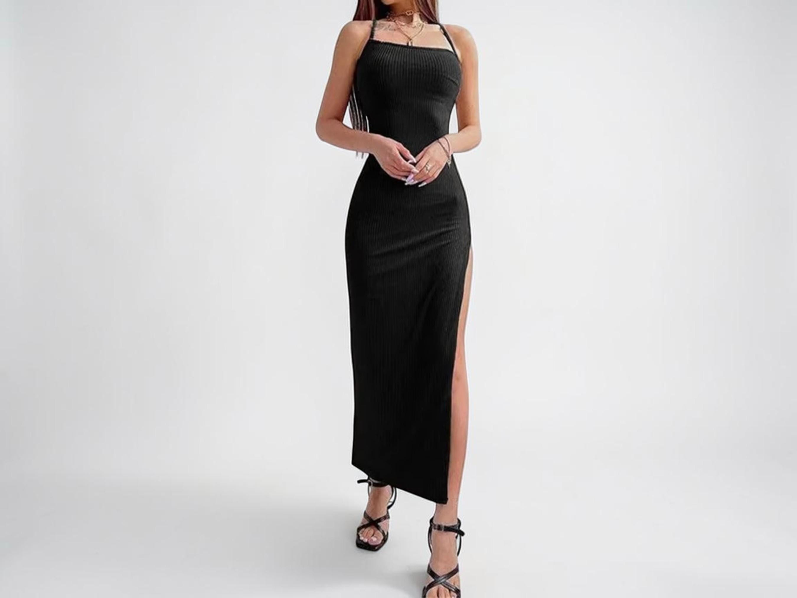 black ribbed high neck split detail bodycon dress Maxi – Halter Neck, Summer Clubwear MINI DRESSES