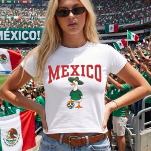 Mexico Soccer Baby Tee, Mexico Cute Duck Soccer Y2K 90s Style Bella Canvas Crop Top, Mexico Goose Football Women Tee