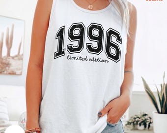 Canotta Comfort Colors® Edizione Limitata 1996, maglietta senza maniche da donna retrò personalizzata con l'anno e il numero, regalo personalizzato per la festa estiva del 30° compleanno.