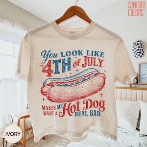 Comfort Colors®  Retro You Look Like the 4th of July Cropped T-shirt, Funny Hot Dog Boxy Tee, Fourth of July Hot Dog Lover Funny Patriotic