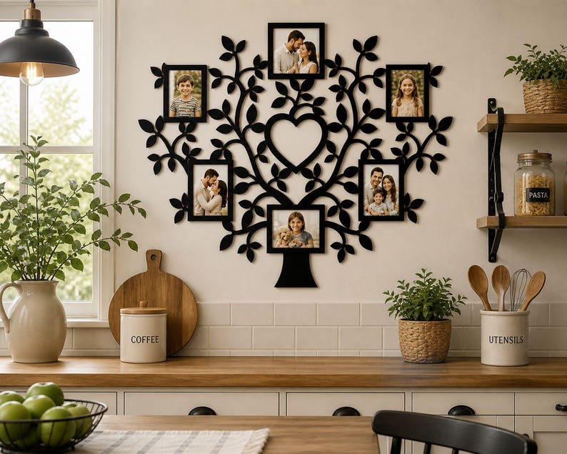 Personalized Family Tree Metal Wall Art With Photo Frames, Custom ...