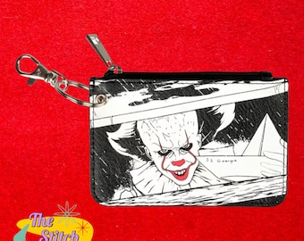 Coin Purse , ID holder, Card Holder,  Horror Icons, Zippered Bag, Red Ballon, It, Horror Movies