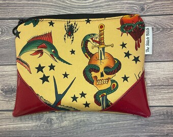 Tattoo Flash Make Up Bag, Retro Bag, Zippered Bag, Coin Purse, Vintage Vibes, Rockabilly