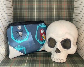 Make Up Bag, Zippered Bag, Coin Purse, Jack, Sally, Nightmare, Skellington, Vinyl Bag, Going out bag, Skeleton