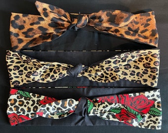 Leopard/Cheetah Bowdana Headwrap, Rosie Wrap, Rockabilly style, Pin Up Girl headband, 50s Girl, Rosie 50s Style, Reversible