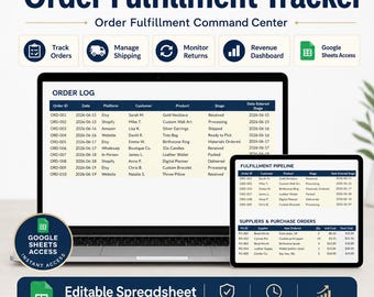 Hoja de cálculo para el seguimiento del cumplimiento de pedidos, registro de envíos, lista de preparación de pedidos, lista de empaque, seguimiento de devoluciones, Excel y Google Sheets