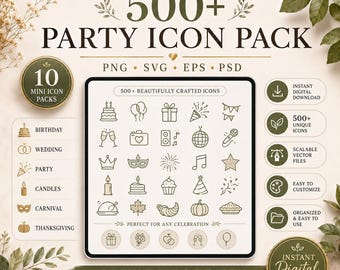 500+ Party Icons Bundle, Birthday, Wedding, Celebration Clipart (svg, png, eps, psd)