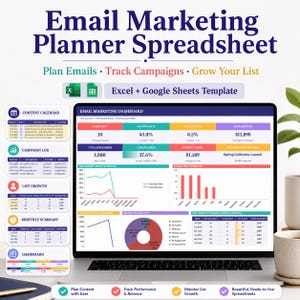 Email Marketing Planner Spreadsheet, Content Calendar, Campaign Tracker (Excel, Google Sheets)