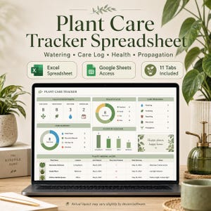 Plant Care Tracker Spreadsheet, Houseplant Watering Schedule, Indoor Plant Journal, Care Log, Propagation Excel Google Sheets