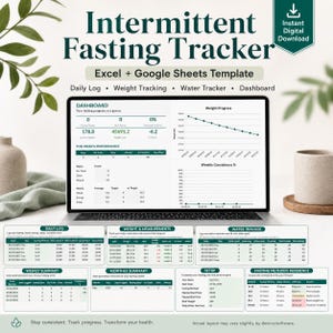 Hoja de cálculo para el seguimiento del ayuno intermitente, registro 16:8, peso, agua y estado de ánimo (Excel y Google Sheets)