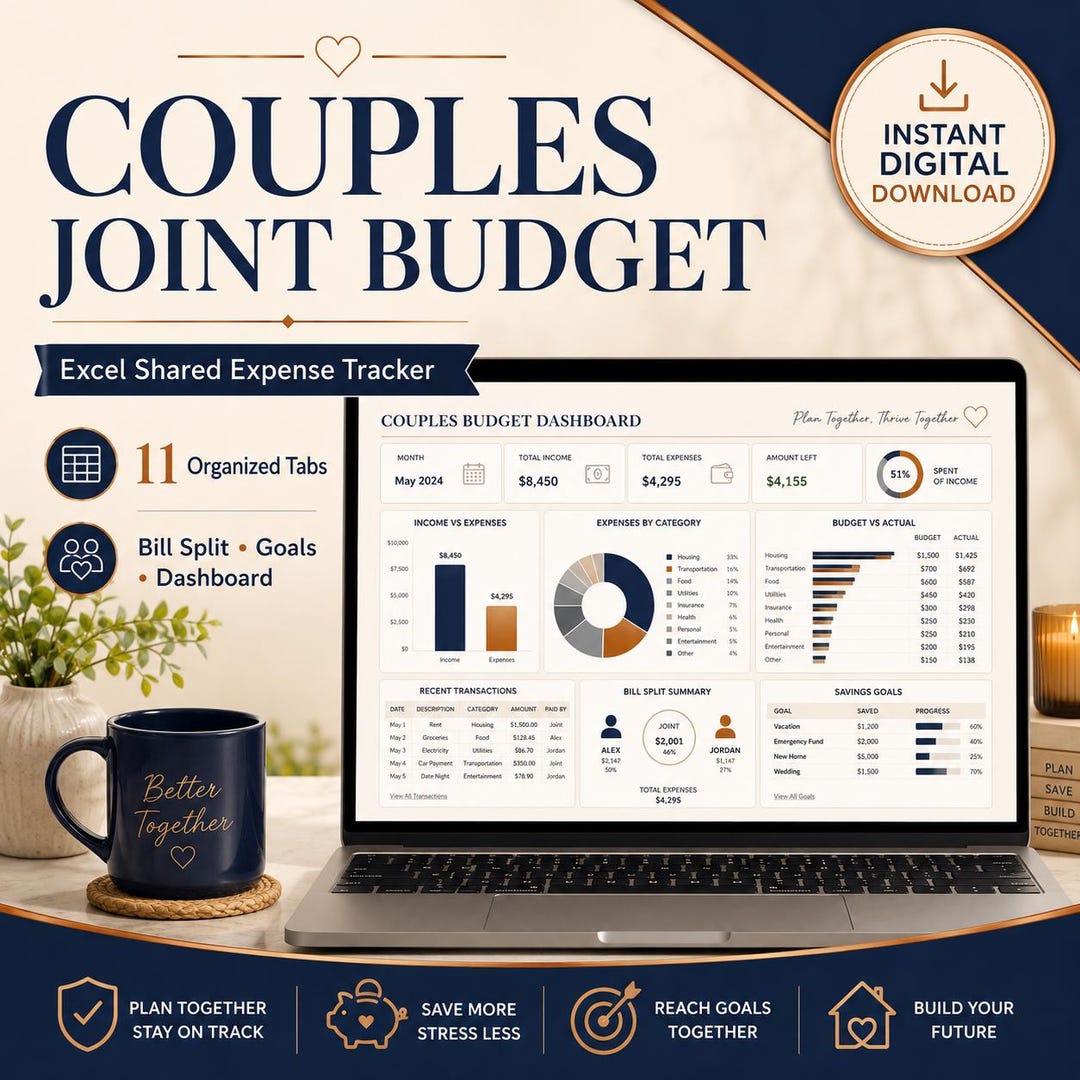Couples Budget Spreadsheet, Joint Finance Planner, Excel Google Sheets ...