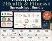 Health Fitness Spreadsheet Bundle, 19 Trackers (Excel, Google Sheets)