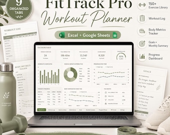 Workout Planner Spreadsheet, Fitness Tracker, Gym Log, Body Metrics (Excel, Google Sheets)
