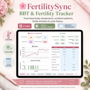 Fertility Tracker Spreadsheet, Ovulation Calendar, BBT Temperature Chart, Cervical Mucus Tracker, TTC Planner, Excel Google Sheets