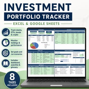 Investment Portfolio Tracker, Stocks ETFs Crypto (Excel Google Sheets)