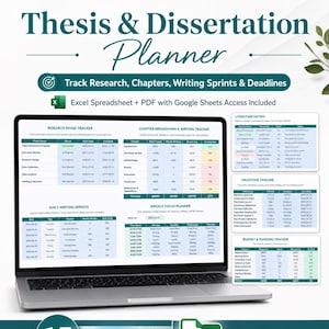 Thesis Dissertation Planner Spreadsheet, PhD Planner Excel, Google Sheets Research Tracker, Literature Review Matrix, Writing Sprint Tracker