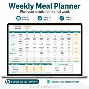 Hoja de cálculo para el seguimiento de calorías y macronutrientes, planificador nutricional en Excel y Google Sheets (descarga digital) imagen 8