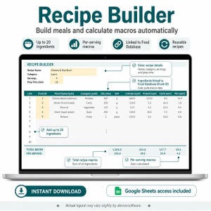 Hoja de cálculo para el seguimiento de calorías y macronutrientes, planificador nutricional en Excel y Google Sheets (descarga digital) imagen 6