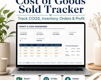 Strumento di monitoraggio del costo dei beni venduti, foglio di calcolo COGS, calcolatore dei prezzi di inventario e profitto, Excel e Fogli Google