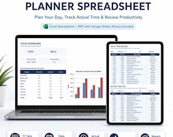 Time Block Planner Spreadsheet, Time Blocking Template, Daily Schedule Planner, Time Audit, Productivity Tracker, Excel Google Sheets