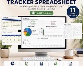 Dividend Income Tracker , Passive Income Tracker, Income Stream Tracker,Investment Income Log,Dividend Calculator,Excel Google Sheets