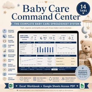 Baby Care Tracker Spreadsheet, Newborn Feeding Log, Sleep Tracker, Diaper Tracker, Pumping Log, Baby Routine Planner, Excel Google Sheets