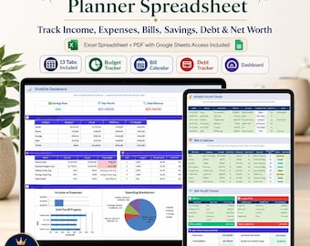 Monthly Budget Planner Spreadsheet, Expense Tracker, Bill Calendar, Sinking Funds, Savings Goals, Debt Tracker, Excel Google Sheets