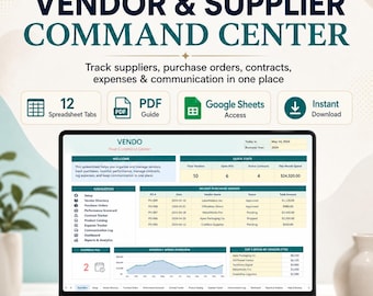 Hoja de cálculo para seguimiento de proveedores, seguimiento de órdenes de compra, directorio de proveedores, seguimiento de contratos, Excel y Google Sheets