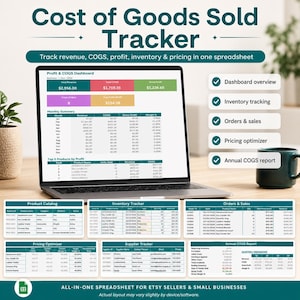 売上原価トラッカー、売上原価スプレッドシート、利益在庫価格計算ツール、Excel Google スプレッドシート