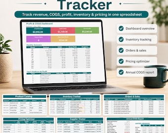 Cost of Goods Sold Tracker, COGS Spreadsheet, Profit Inventory Pricing Calculator, Excel Google Sheets