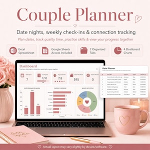 Planilha de Planejamento para Casais, Rastreador de Encontros Românticos, Registro Semanal de Acompanhamento, Painel de Conexão, Planilhas do Excel e Google