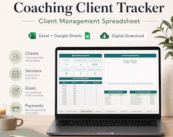 Hoja de cálculo para el seguimiento del tiempo de asistente virtual, seguimiento de tareas de proyectos para clientes freelance, panel de control de ingresos por facturación, hojas de cálculo de Excel y Google.