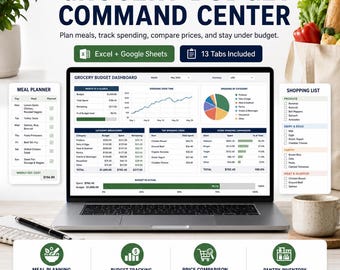 Grocery Budget Tracker Spreadsheet, Meal Planner, Shopping List, Pantry Inventory, Price Book, Coupon Tracker, Excel Google Sheets