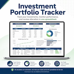 Investment Portfolio Tracker, Stocks ETFs Crypto (Excel Google Sheets)