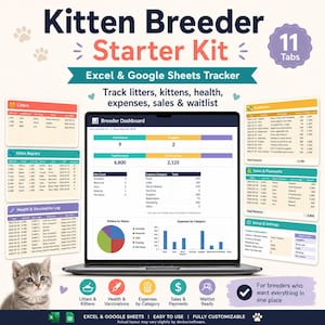 Kitten Breeder Spreadsheet, Cat Breeding Tracker, Litter Waitlist & Sales Dashboard, Excel Google Sheets