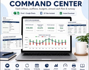 Cash Flow Statement Template Spreadsheet, Cash Flow Tracker, Monthly Cashflow Planner, Business Finance Dashboard, Excel Google Sheets