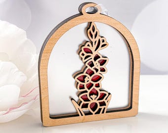 Birth Flower Ornament: August Gladiolus Design (Wood and Acrylic Suncatcher)