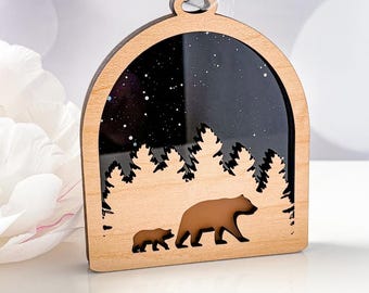 Mama Bear Suncatcher: Layered Wood and Acrylic - Handmade in Canada