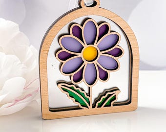 September Aster Ornament: Wood and Purple Acrylic (Handmade in Canada) Little Windows
