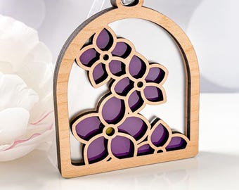 July Birth Flower Ornament: Larkspur Wood and Acrylic - Handmade in Canada Little Windows