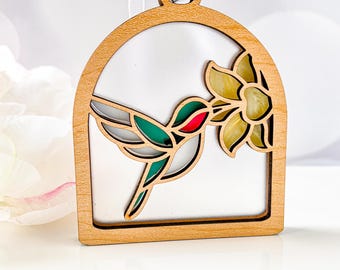 Hummingbird Ornament: Memorial Keepsake - Handmade Wood and Acrylic