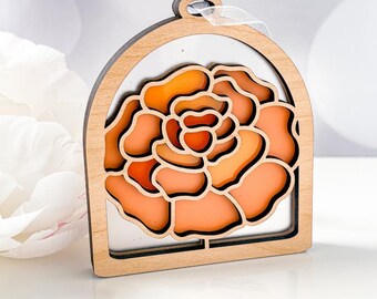October Marigold Ornament: Wood and Acrylic Suncatcher (Handmade Canada)