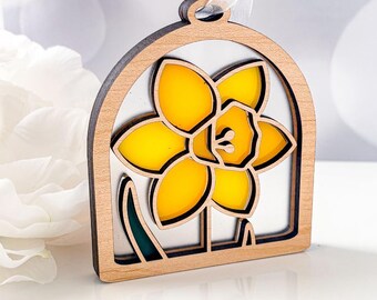 Daffodil March Birth Flower Ornament : Stained Glass Style Suncatcher, Little Windows