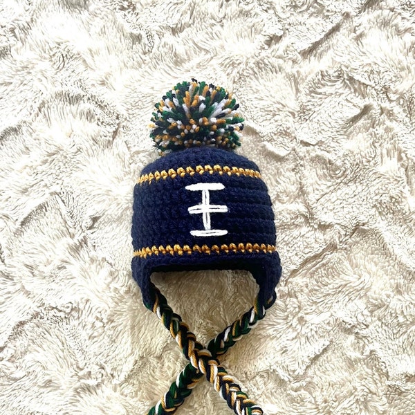 Newborn Crochet Notre Dame Fighting Irish Newborn Football Hat Knit Hat Baby Boy Baby Girl Photo Prop Blue  and Gold