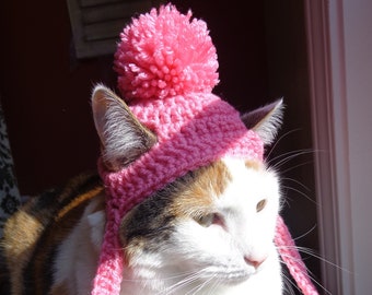 Pink Cat Hat Crochet Hat Knit Hat Kitty Small Cat Hat Pussycat hat Animal Hat Small Dog Hat Puppy Hat